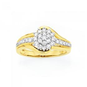 9ct+Gold+Diamond+Cluster+Ring