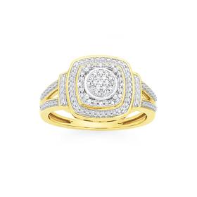 9ct-Gold-Diamond-Cushion-Shape-Double-Framed-Ring on sale