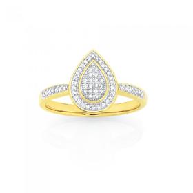 9ct+Gold+Diamond+Pear+Shape+Dress+Ring