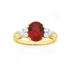 9ct-Gold-Created-Ruby-Cubic-Zirconia-Ring on sale