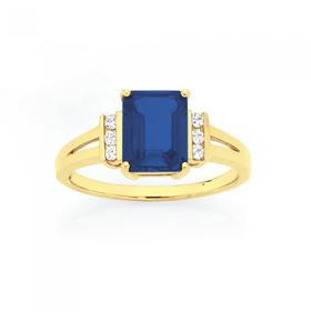 9ct+Gold+Created+Sapphire+%26amp%3B+CZ+Dress+Ring