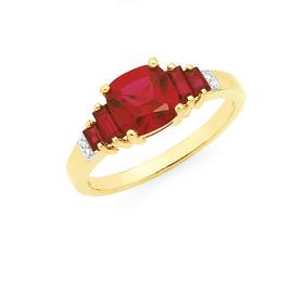 9ct-Gold-Created-Ruby-Diamond-Ring on sale