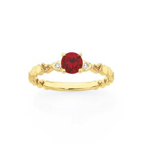 9ct-Gold-Created-Ruby-Diamond-Heart-Band-Ring on sale