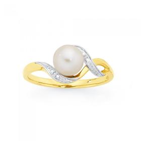 9ct+Gold+Cultured+Freshwater+Pearl+%26amp%3B+Diamond+Ring