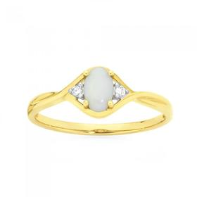 9ct+Gold+Opal+%26amp%3B+Diamond+Oval+Crossover+Dress+Ring