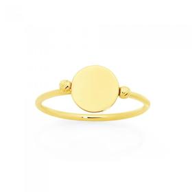 9ct+Gold+Beaded+Disc+Ring