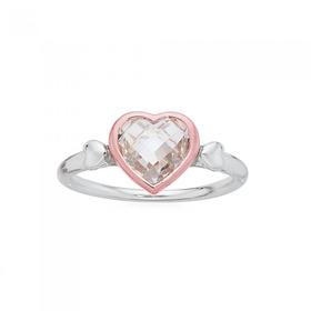 Silver+Rose+Gold+Plated+Facet+CZ+Heart+Ring