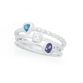 Silver-Square-Oval-Heart-Multi-Coloured-CZ-Ring-Set on sale