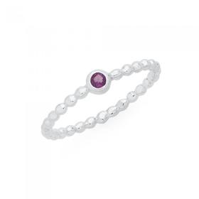 Silver+Amethyst+Bezel+Beaded+Friendship+Ring