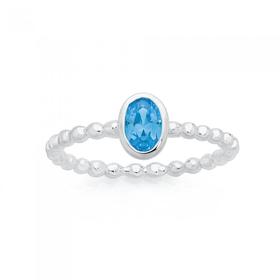 Silver-Blue-CZ-Oval-Bezel-Set-Friendship-Ring on sale