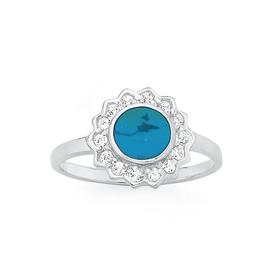 Silver+CZ+%26amp%3B+Turquoise+Flower+Ring