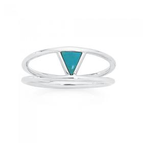 Silver+Reconstituted+Turquoise+Triangle+Split+Ring