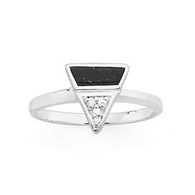 Silver-Black-Howlite-Marble-CZ-Triangle-Ring on sale