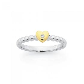 Sterling+Silver+%26amp%3B+9ct+Gold+Diamond+in+Heart+Beaded+Band+Ring
