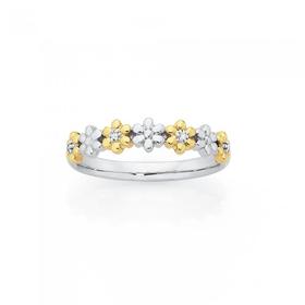 Sterling-Silver-9ct-Gold-Diamond-Flower-Ring on sale