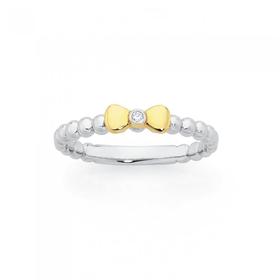 Sterling-Silver-9ct-Gold-Diamond-Bow-Beaded-Band-Ring on sale