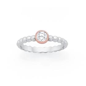 Silver+and+Rose+Gold+Plated+Round+CZ+Bezel+Set+Friendship+Ring