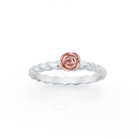 Silver+and+Rose+Gold+Plated+Rose+Twist+Friendship+Ring