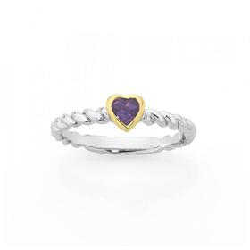 Sterling+Silver+%26amp%3B+9ct+Gold+Amethyst+Heart+Stacker+Ring