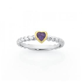 Sterling-Silver-9ct-Gold-Amethyst-Heart-Stacker-Ring on sale