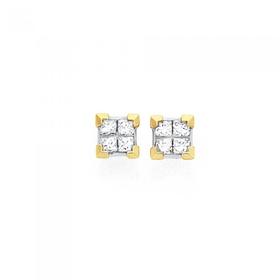 9ct-Gold-Diamond-Princess-Cut-Invisible-Set-Diamond-Stud-Earrings on sale