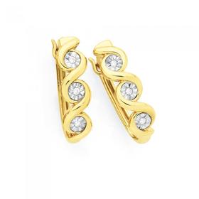 9ct+Gold+Diamond+Twist+Hoop+Earrings