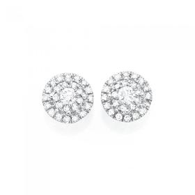 9ct+White+Gold+Diamond+Circle+Stud+Earrings