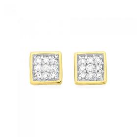 9ct-Gold-Diamond-Square-Stud-Earrings on sale