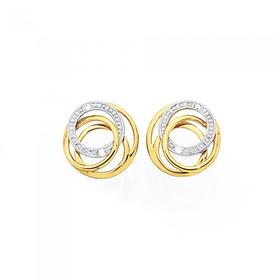 9ct+Gold+Diamond+Multi+Circle+Stud+Earrings