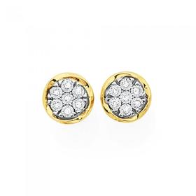 9ct+Gold+Diamond+Miracle+Set+Cluster+Bezel+Stud+Earrings