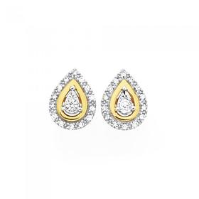 9ct+Gold+Diamond+Pear+Shape+Stud+Earrings