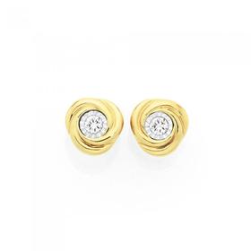 9ct+Gold+Diamond+Miracle+Set+Knot+Stud+Earrings