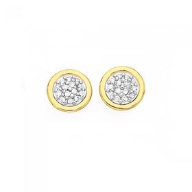9ct+Gold+Diamond+Round+Cluster+Bezel+Set+Stud+Earrings