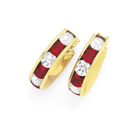 9ct-Gold-Created-Ruby-Cubic-Zirconia-Hoop-Earrings on sale