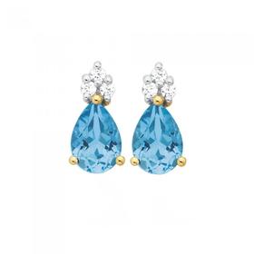 9ct+Gold+Blue+Topaz+%26amp%3B+Cubic+Zirconia+Stud+Earrings