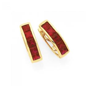 9ct+Gold+Created+Ruby+Huggie+Earrings