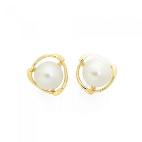 9ct-Gold-Cultured-Freshwater-Button-Pearl-Halo-Stud-Earrings on sale