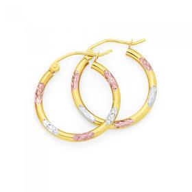 9ct+Gold+Tri+Tone+15mm+Hoop+Earrings