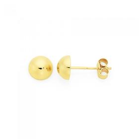 9ct+Gold+6mm+Half+Dome+Stud+Earrings