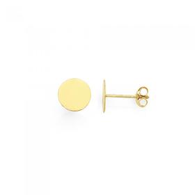 9ct+Gold+8mm+Disc+Stud+Earrings