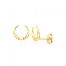 9ct+Gold+Crescent+Moon+Stud+Earrings