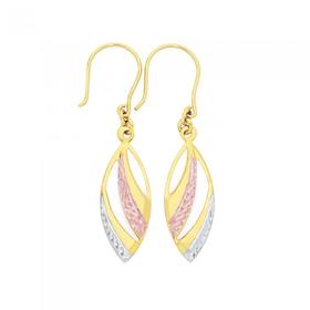 9ct-Gold-Tri-Tone-Swirl-Drop-Earrings on sale