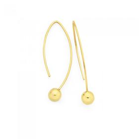 9ct+Gold+Small+Wishbone+Hook+Ball+Drop+Earrings