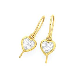 9ct+Gold+CZ+Heart+Hook+Earrings