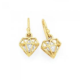 9ct+Gold+Cubic+Zirconia+inside+Open+Diamond+Shape+Hook+Earrings