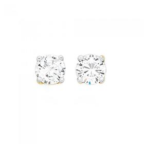 9ct+Gold+CZ+Round+Stud+Earrings