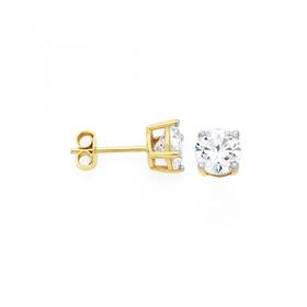 9ct+Gold+Cubic+Zirconia+Round+Basic+Stud+Earrings