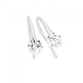 Silver-Round-CZ-Fixed-Hook-Earrings on sale