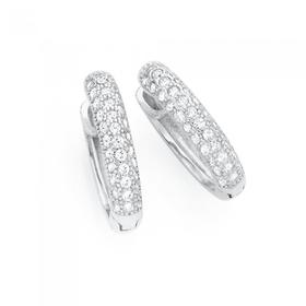 Silver+Pave+Set+CZ+Rounded+Huggie+Earrings
