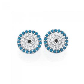 Silver-Light-Blue-CZ-Evil-Eye-Stud-Earrings on sale